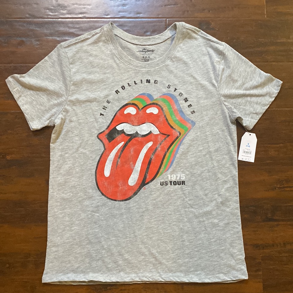 NWT Rolling Stones US Tour 1975 Grey Relaxed Fit Short Sleeve Tee Women's Small - Picture 2 of 6